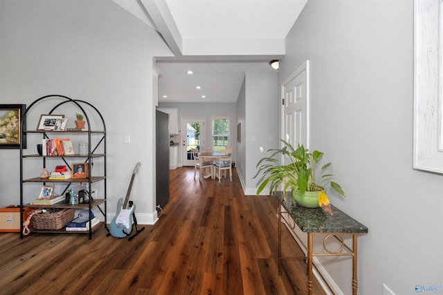 16290 Log Cabin Rd, Athens, AL 35611 - hall featuring dark wood-style flooring, baseboards, and recessed lighting