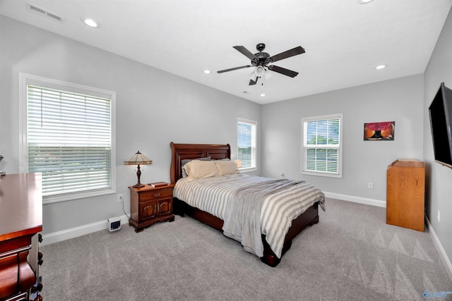 16290 Log Cabin Rd, Athens, AL 35611 - bedroom featuring light colored carpet, baseboards, recessed lighting, and a ceiling fan