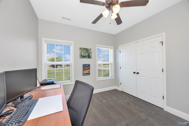 16290 Log Cabin Rd, Athens, AL 35611 - carpeted office space featuring baseboards, a ceiling fan, and healthy amount of natural light
