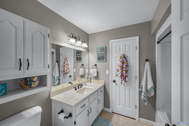 bathroom with tile patterned flooring, vanity, and toilet