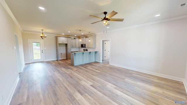 13680 Grigsby Ferry Rd, Elkmont, AL 35620 - unfurnished living room featuring crown molding, light wood finished floors, baseboards, and recessed lighting