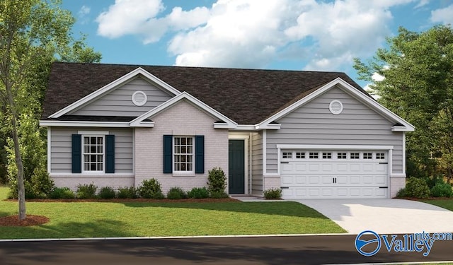 view of front of home with a garage and a front lawn