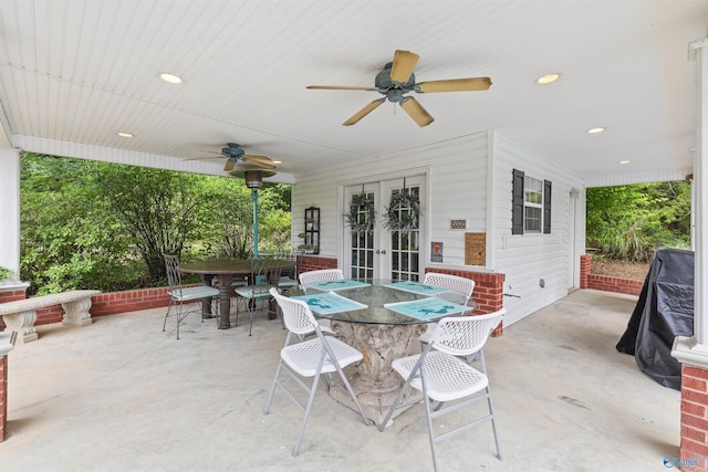 758 County Road 555, Valley Head, AL 35989 - view of patio / terrace featuring french doors, outdoor dining space, ceiling fan, and area for grilling