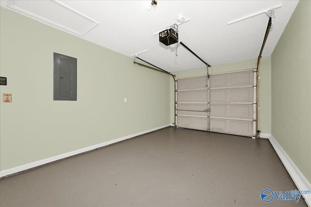 garage featuring a garage door opener and electric panel