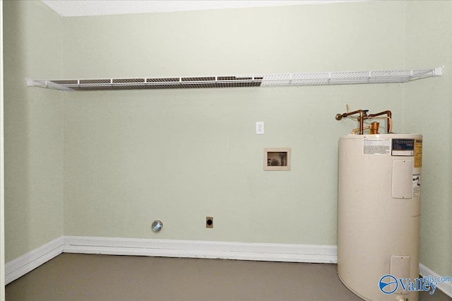 laundry area featuring washer hookup, electric water heater, and hookup for an electric dryer