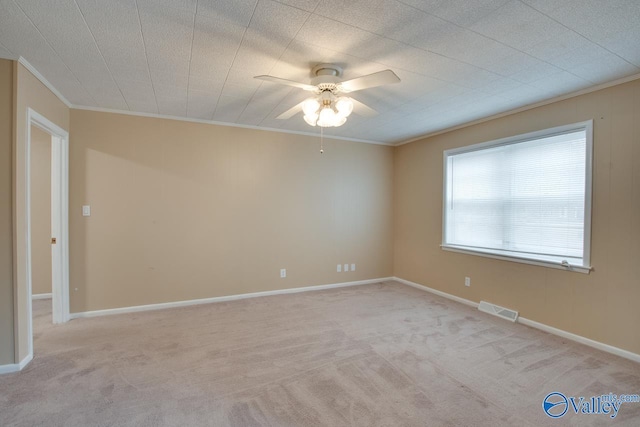 8201 Willowbrook Cir Unit B, Huntsville, AL 35802 - empty room featuring ornamental molding, ceiling fan, light colored carpet, and baseboards