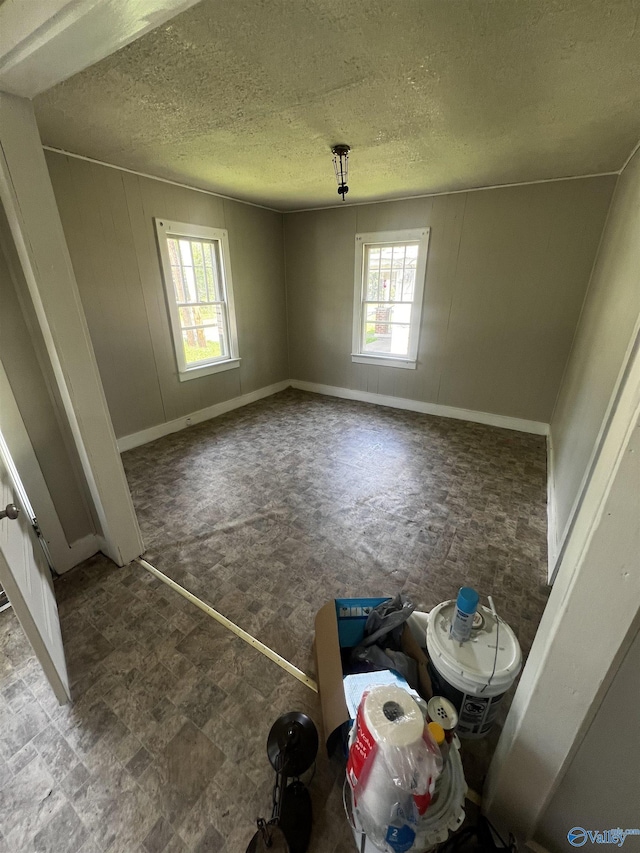 unfurnished dining area with baseboards, a textured ceiling, and a wealth of natural light