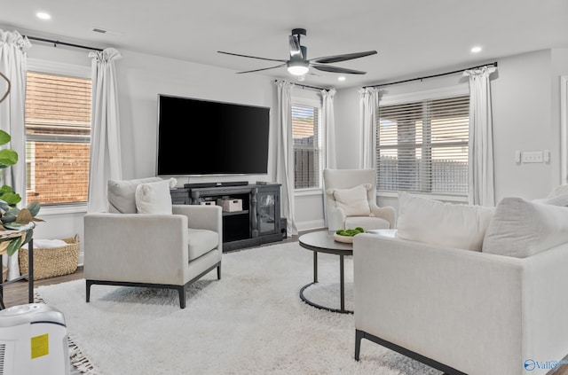132 Fall Meadow Dr, Harvest, AL 35749 - living area with ceiling fan, recessed lighting, and carpet