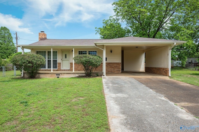 4109 Coffee Cir SW, Huntsville, AL 35805 - ranch-style home featuring a chimney, driveway, a carport, and brick siding