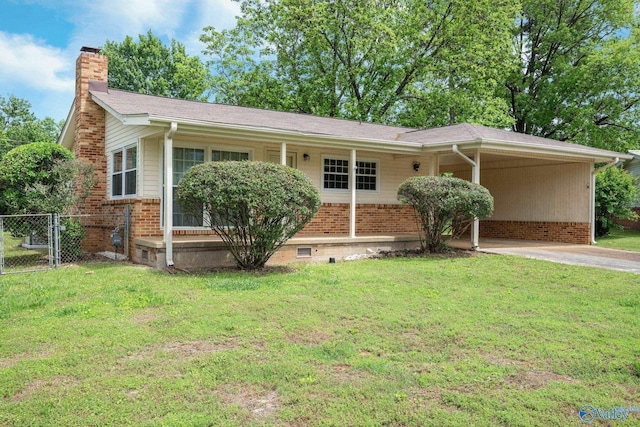 4109 Coffee Cir SW, Huntsville, AL 35805 - ranch-style house featuring a chimney, concrete driveway, an attached carport, and brick siding