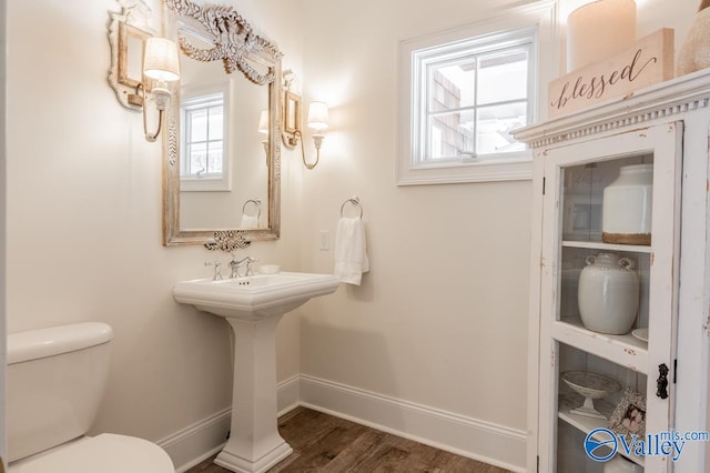 bathroom with wood-type flooring and toilet