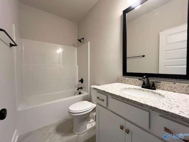 full bathroom featuring vanity, tile patterned flooring, tub / shower combination, and toilet