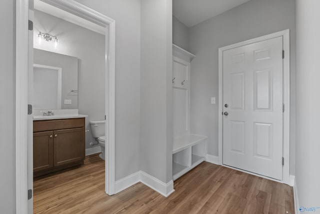 mudroom featuring sink and light wood-type flooring