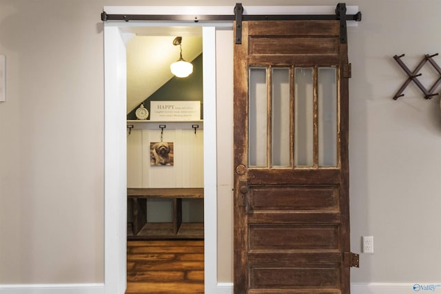 mudroom with a barn door