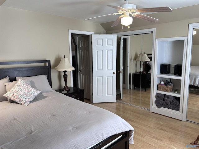 bedroom featuring ceiling fan and light wood finished floors