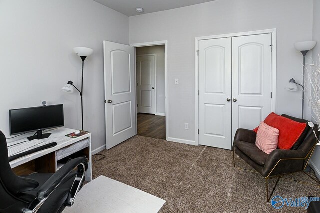 view of carpeted home office