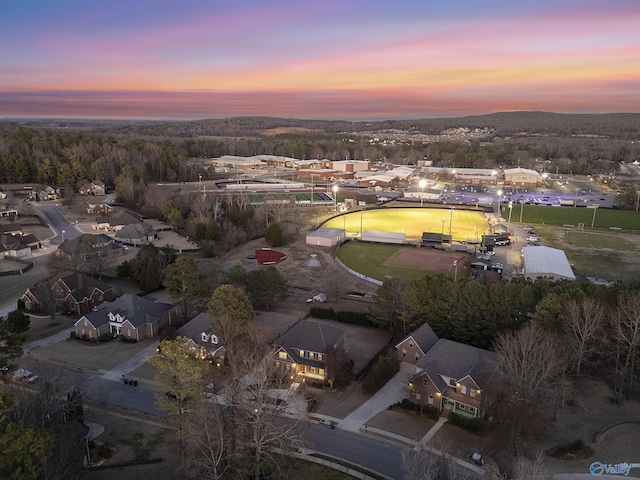 view of aerial view at dusk