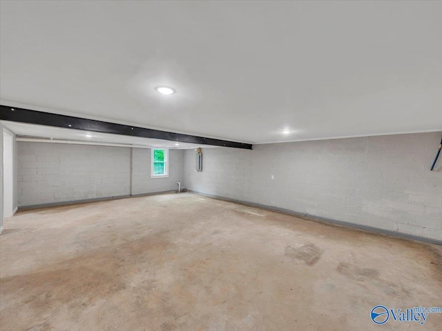 basement with concrete block wall