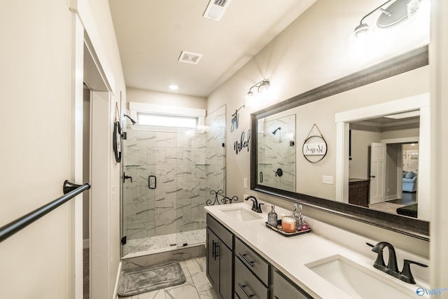 bathroom featuring vanity and walk in shower