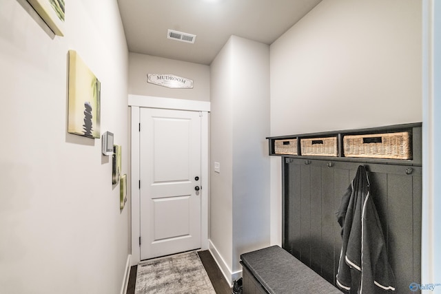 mudroom featuring dark wood-type flooring