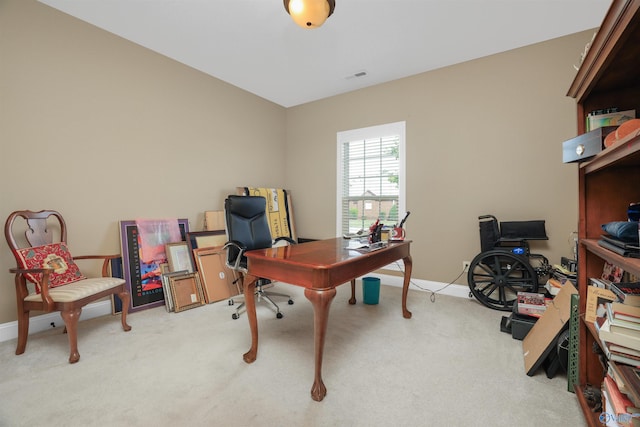 home office featuring light colored carpet