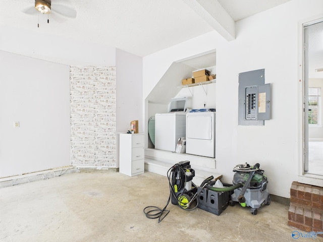 202 Declaration Cir, Madison, AL 35758 - garage featuring washer and dryer, electric panel, and a ceiling fan