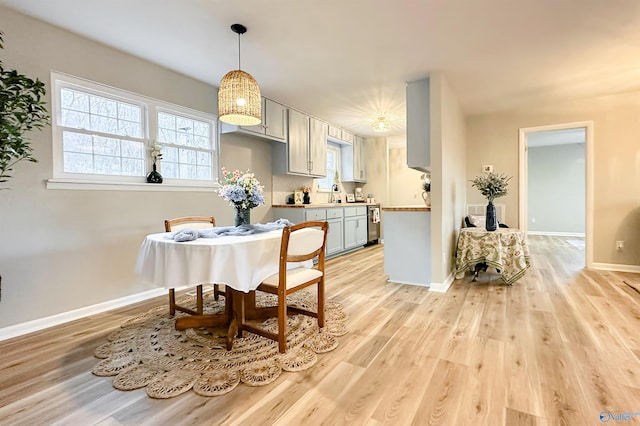 dining room featuring baseboards and light wood-style flooring