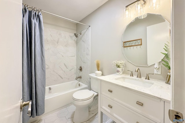 full bath featuring vanity, toilet, and shower / bath combo