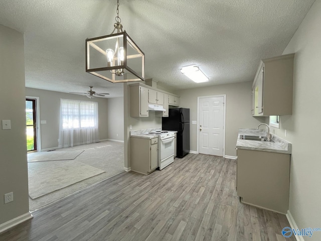 160 Guy Wilson Rd, Hazel Green, AL 35750 - kitchen featuring a sink, light countertops, freestanding refrigerator, white electric stove, and light wood-style floors