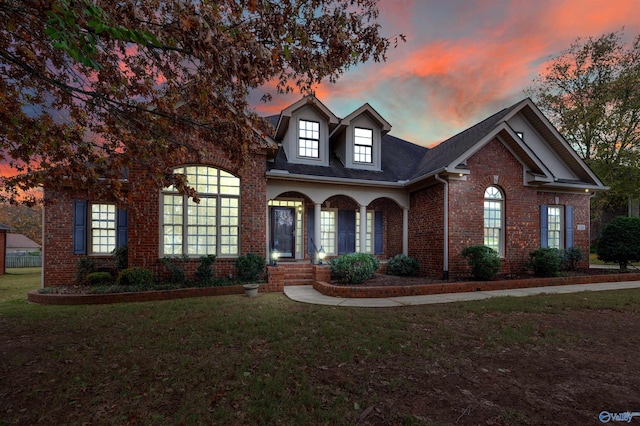 view of front of property with a yard and a porch