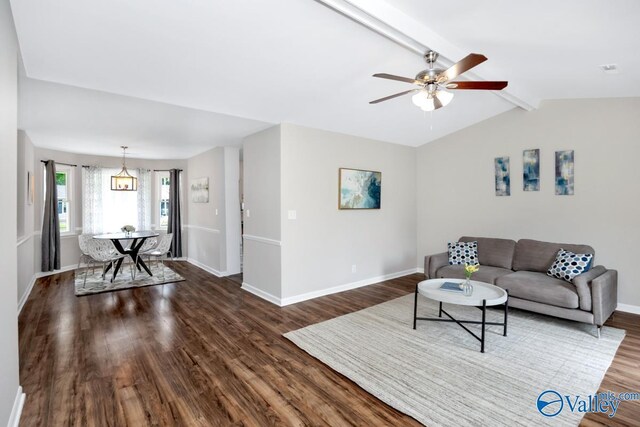 1503 Cedarwood Cir, Huntsville, AL 35803 - living room featuring dark wood-type flooring, baseboards, and a ceiling fan