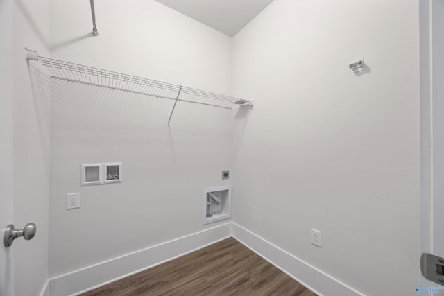 laundry room featuring hookup for a washing machine, dark hardwood / wood-style floors, and hookup for an electric dryer