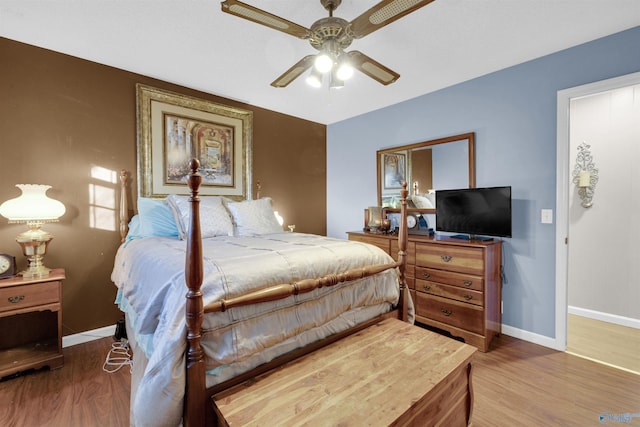 bedroom featuring ceiling fan and wood-type flooring