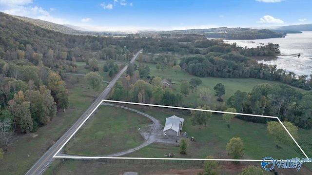 bird's eye view featuring a water and mountain view