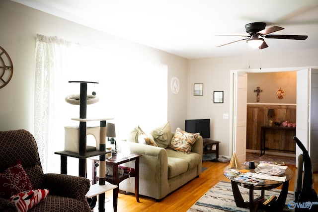 1021 NW 9th St NW, Arab, AL 35016 - living room featuring a ceiling fan and light wood-style flooring