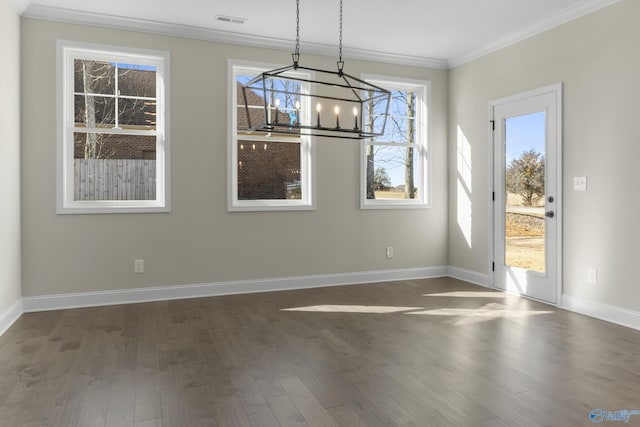 22541 Players Ln, Athens, AL 35613 - unfurnished dining area featuring ornamental molding, a chandelier, and dark hardwood / wood-style flooring