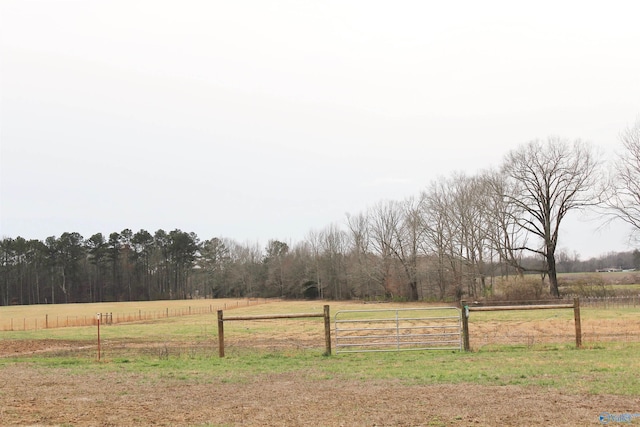 view of yard with a gate, a rural view, and fence