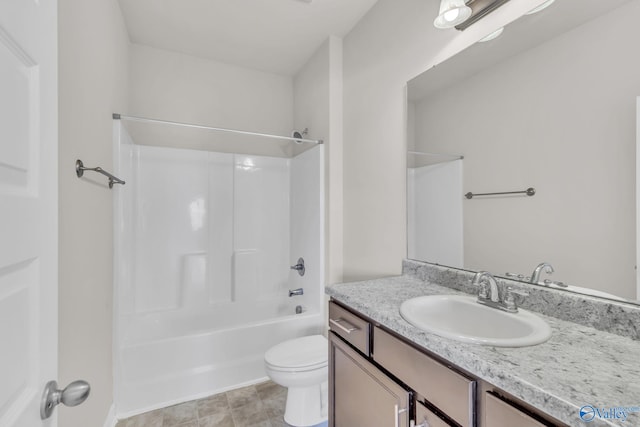 full bathroom with vanity, tub / shower combination, and toilet