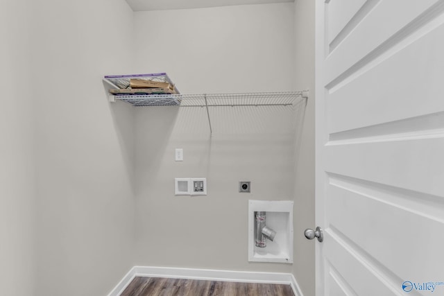 laundry room featuring dark wood-type flooring, washer hookup, and hookup for an electric dryer