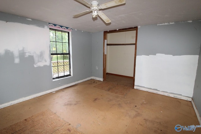 unfurnished bedroom with ceiling fan