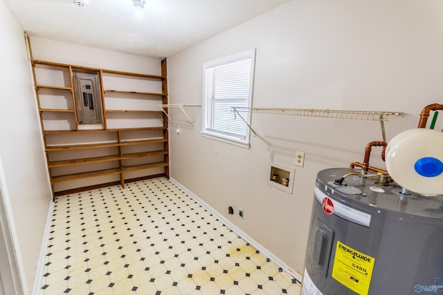 washroom featuring electric water heater, washer hookup, and electric panel