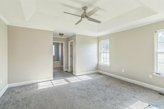 carpeted spare room featuring ornamental molding and a wealth of natural light