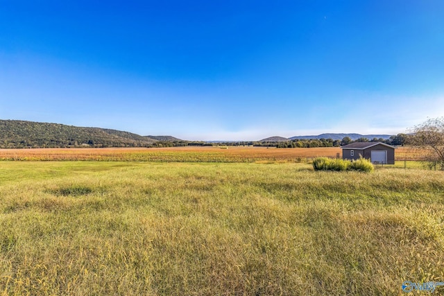 view of yard with a rural view and a mountain view