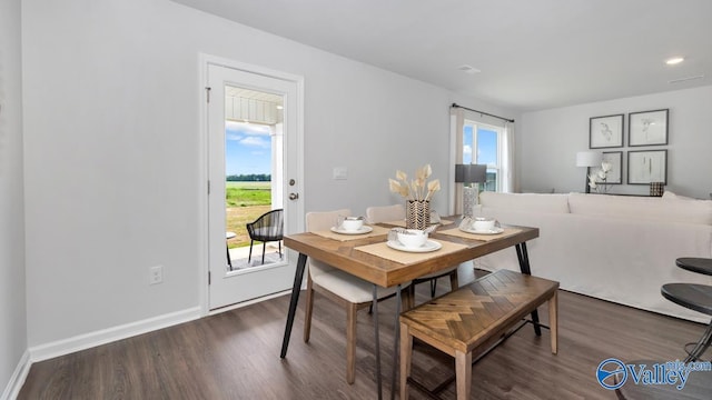 dining room with dark wood-type flooring