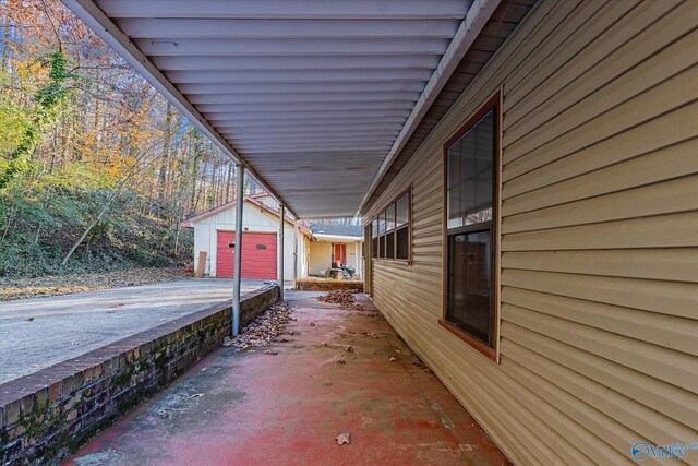 exterior space with a garage