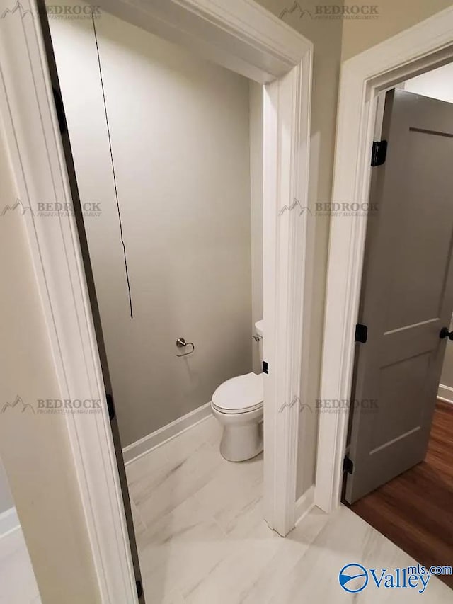 bathroom with wood-type flooring and toilet