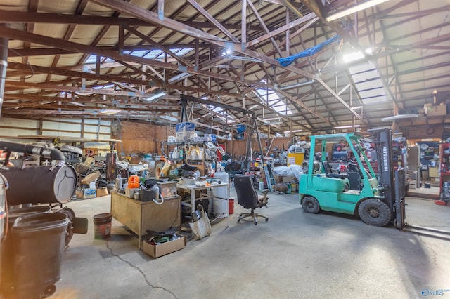 garage featuring a workshop area