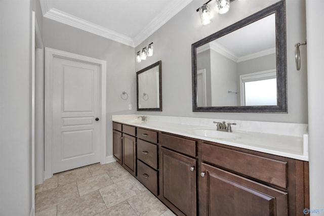 bathroom with vanity and ornamental molding