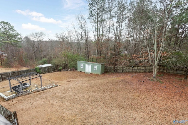 view of yard with a storage unit