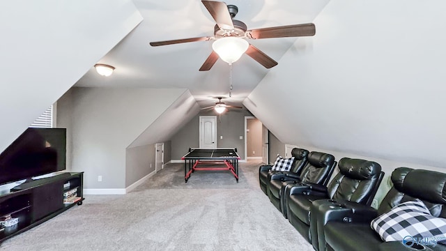 10 Verdant Cir SE, Huntsville, AL 35803 - game room featuring carpet floors, lofted ceiling, ceiling fan, and baseboards